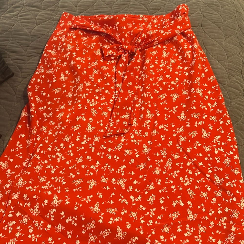 Rachel Zoe Red Floral Midi Skirt